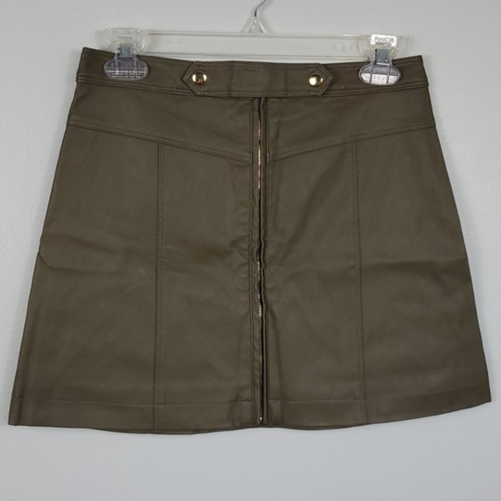 Abercrombie Faux Leather Olive Green Mini Skirt 0